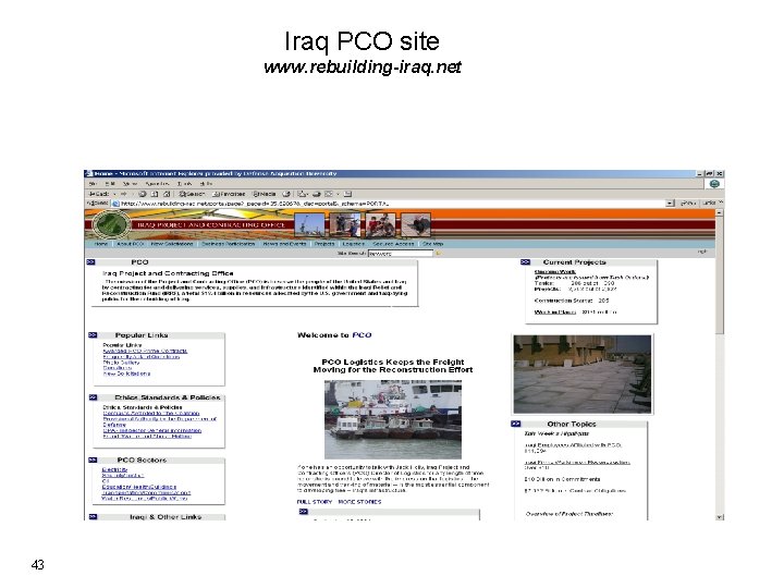 Iraq PCO site www. rebuilding-iraq. net 43 