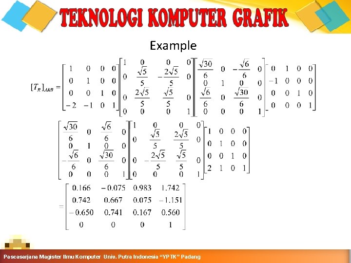 Example Pascasarjana Magister Ilmu Komputer Putra Indonesia “YPTK” Padang Computer. Univ. Graphics - Teknik