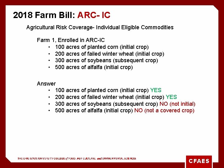 2018 Farm Bill: ARC- IC Agricultural Risk Coverage- Individual Eligible Commodities Farm 1, Enrolled