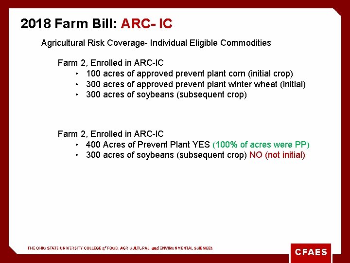 2018 Farm Bill: ARC- IC Agricultural Risk Coverage- Individual Eligible Commodities Farm 2, Enrolled