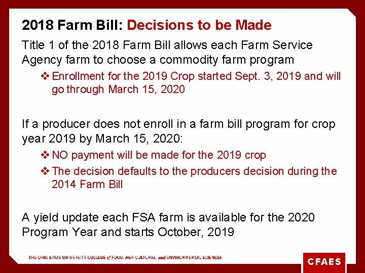 2018 Farm Bill: Decisions to be Made Title 1 of the 2018 Farm Bill