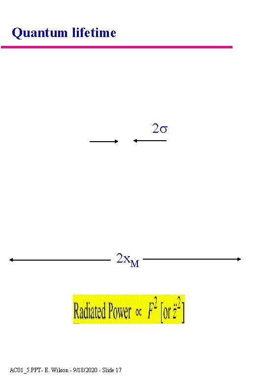 Quantum lifetime x AC 01_5. PPT- E. Wilson - 9/18/2020 - Slide 17 