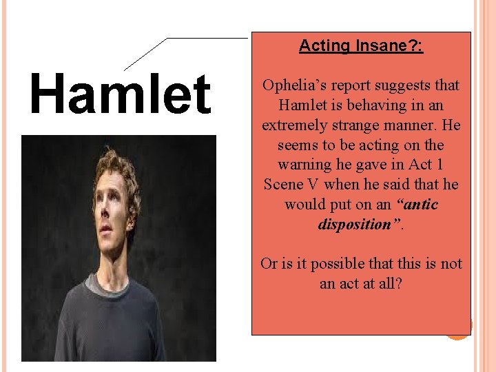 Acting Insane? : Hamlet Ophelia’s report suggests that Hamlet is behaving in an extremely