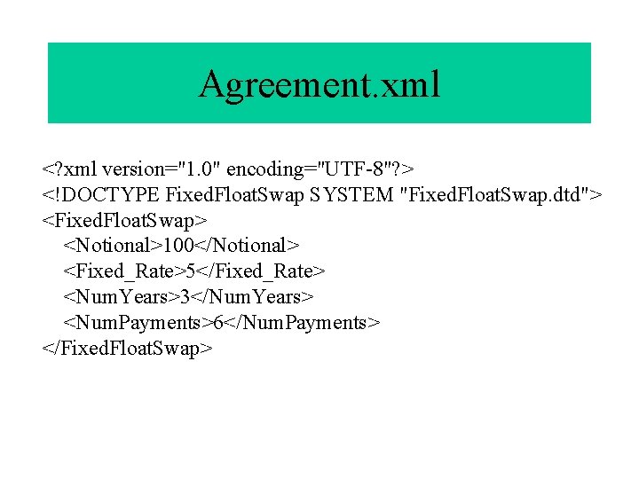 Agreement. xml <? xml version="1. 0" encoding="UTF-8"? > <!DOCTYPE Fixed. Float. Swap SYSTEM "Fixed.