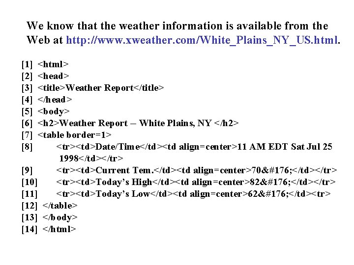 We know that the weather information is available from the Web at http: //www.