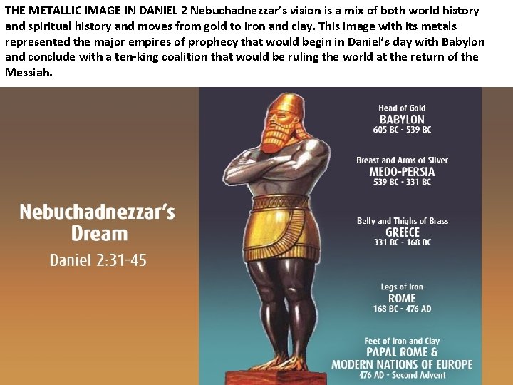 THE METALLIC IMAGE IN DANIEL 2 Nebuchadnezzar’s vision is a mix of both world THE METALLIC IMAGE IN DANIEL 2 Nebuchadnezzar’s vision is a mix of both world