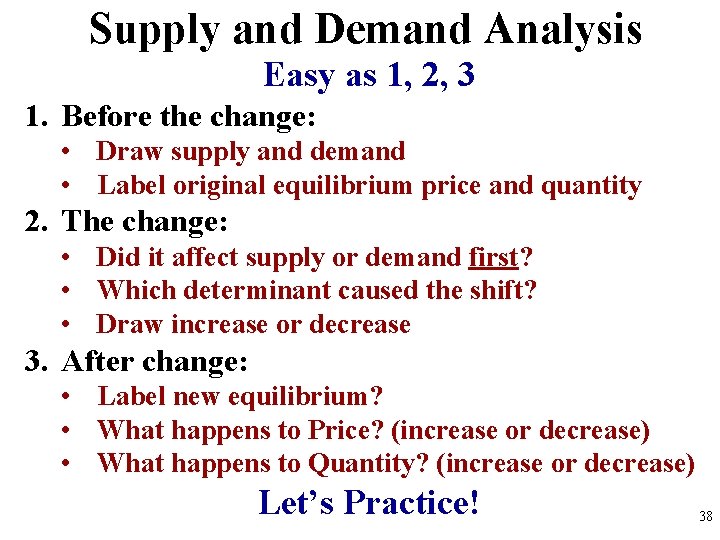 Supply and Demand Analysis Easy as 1, 2, 3 1. Before the change: •