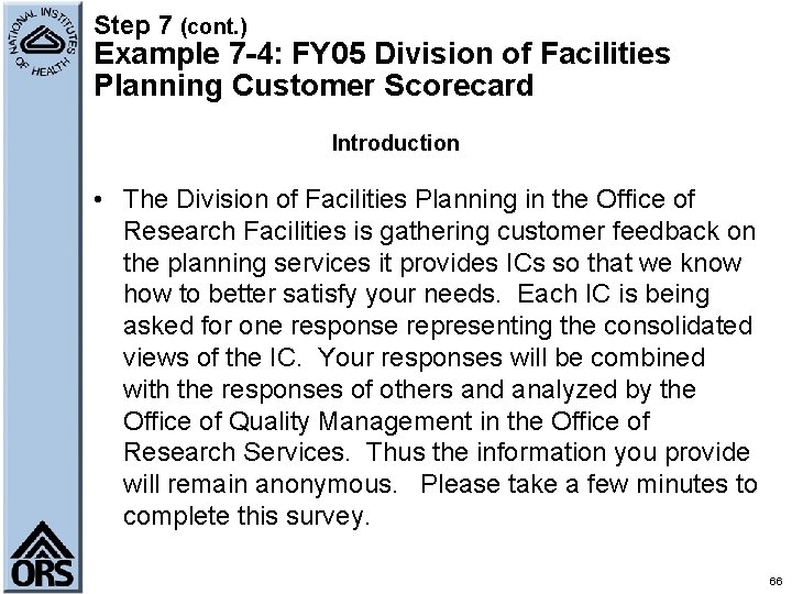 Step 7 (cont. ) Example 7 -4: FY 05 Division of Facilities Planning Customer