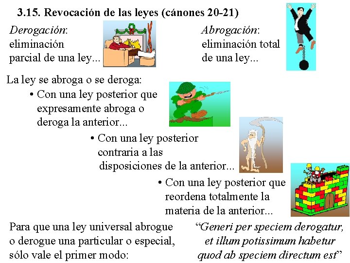 3. 15. Revocación de las leyes (cánones 20 -21) Derogación: Abrogación: eliminación total parcial