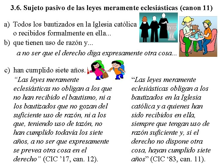 3. 6. Sujeto pasivo de las leyes meramente eclesiásticas (canon 11) a) Todos los