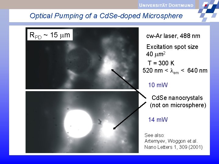 Optical Pumping of a Cd. Se-doped Microsphere RPD ~ 15 mm cw-Ar laser, 488