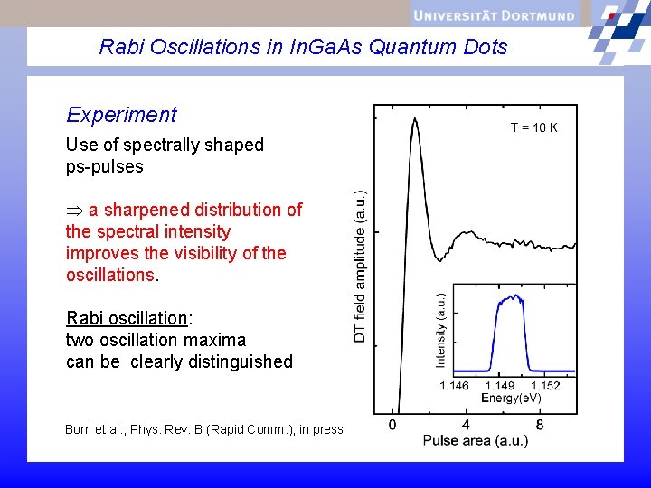 Rabi Oscillations in In. Ga. As Quantum Dots Experiment Use of spectrally shaped ps-pulses