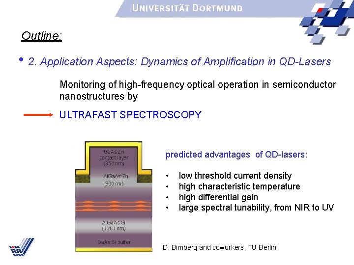 Outline: • 2. Application Aspects: Dynamics of Amplification in QD-Lasers Monitoring of high-frequency optical