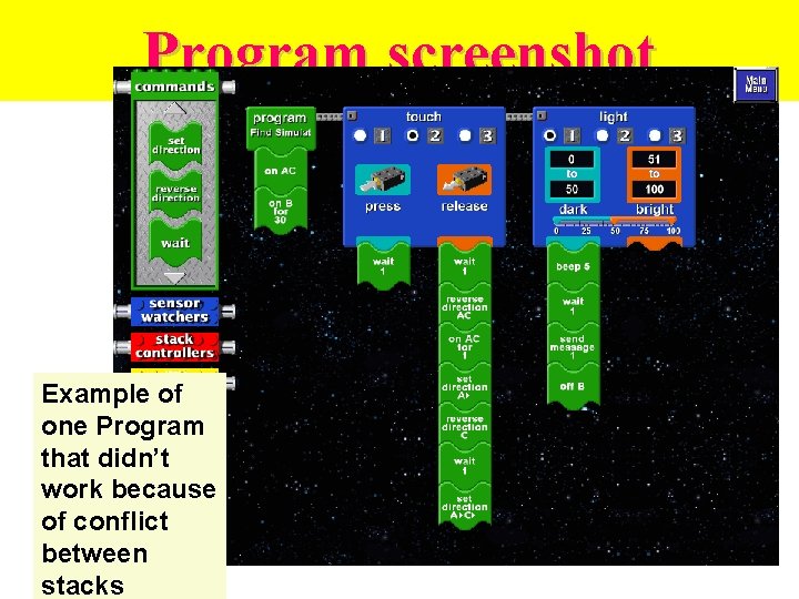 Program screenshot Example of one Program that didn’t work because of conflict between stacks