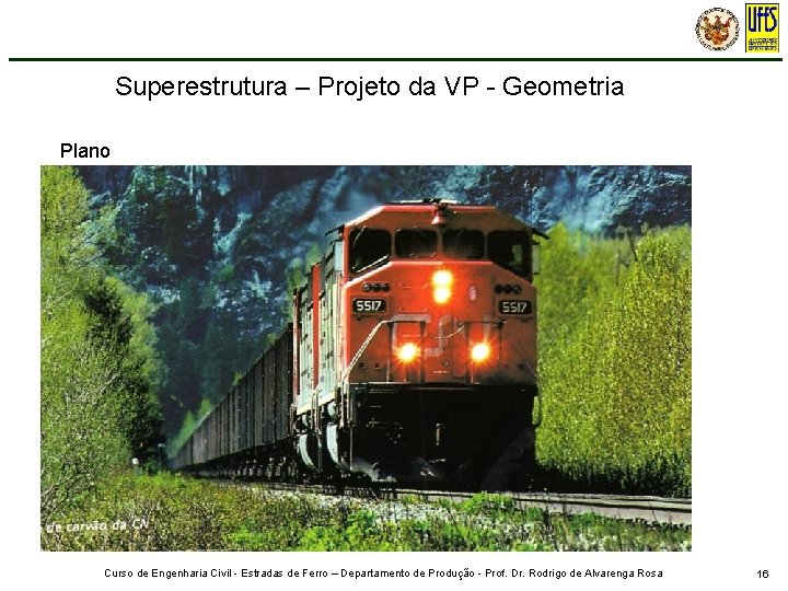 Superestrutura – Projeto da VP - Geometria Plano Curso de Engenharia Civil - Estradas