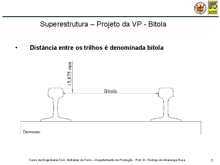 Superestrutura – Projeto da VP - Bitola • Distância entre os trilhos é denominada