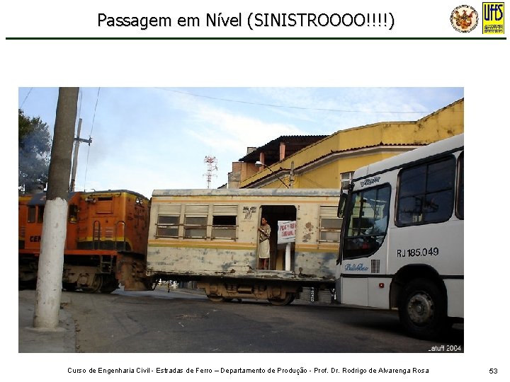 Passagem em Nível (SINISTROOOO!!!!) Curso de Engenharia Civil - Estradas de Ferro – Departamento