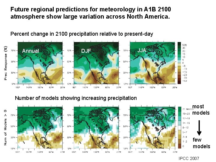 Future regional predictions for meteorology in A 1 B 2100 atmosphere show large variation