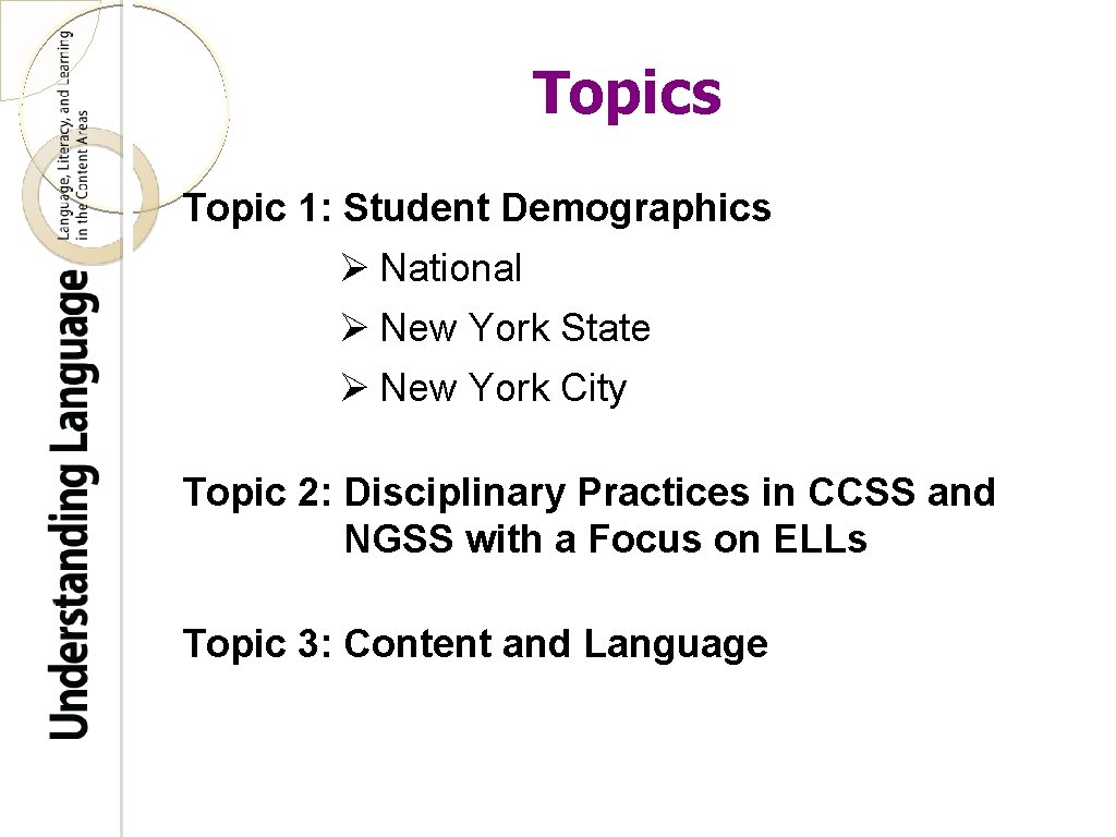 Topics Topic 1: Student Demographics Ø National Ø New York State Ø New York