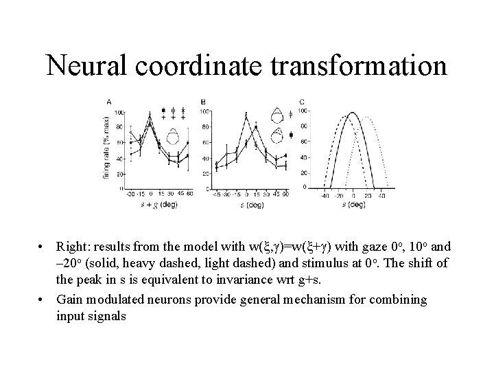 Neural coordinate transformation • Right: results from the model with w(x, g)=w(x+g) with gaze