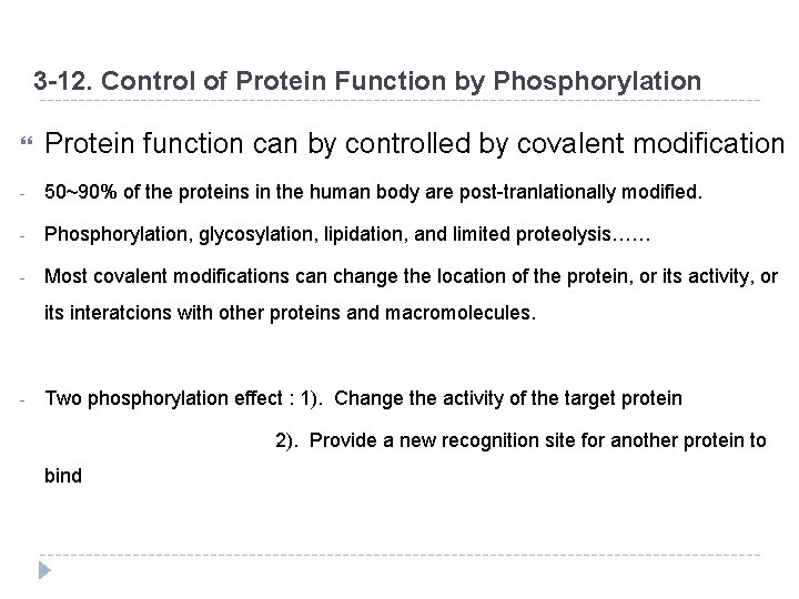 3 -12. Control of Protein Function by Phosphorylation Protein function can by controlled by