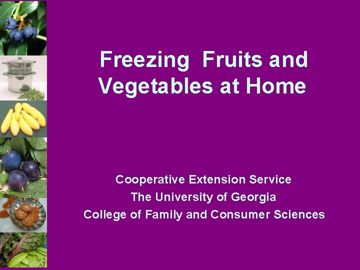 Freezing Fruits and Vegetables at Home Cooperative Extension Service The University of Georgia College