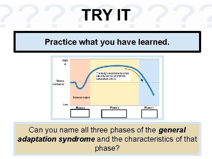 Practice what you have learned. Can you name all three phases of the general Practice what you have learned. Can you name all three phases of the general