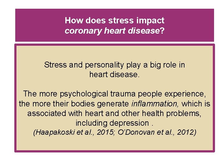 How does stress impact coronary heart disease? Stress and personality play a big role How does stress impact coronary heart disease? Stress and personality play a big role