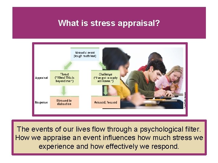 What is stress appraisal? The events of our lives flow through a psychological filter. What is stress appraisal? The events of our lives flow through a psychological filter.