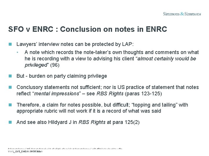 SFO v ENRC : Conclusion on notes in ENRC Lawyers’ interview notes can be