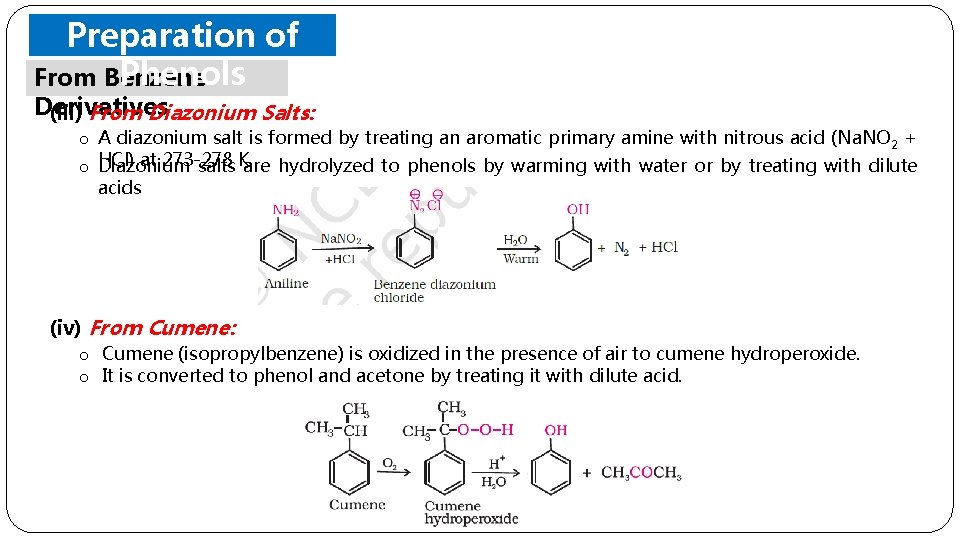 Preparation of Phenols From Benzene Derivatives (iii) From Diazonium Salts: o A diazonium salt