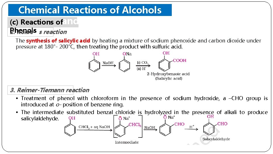 Chemical Reactions of Alcohols (c) Reactions ofand Phenols 2. Kolbe’s reaction The synthesis of