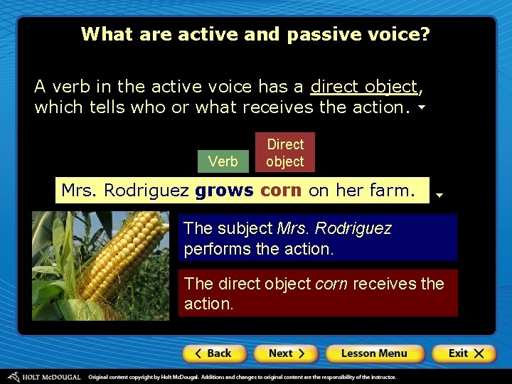 What are active and passive voice? A verb in the active voice has a