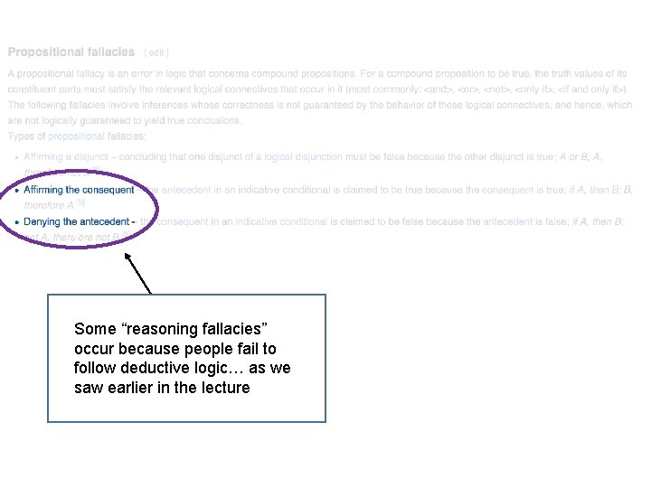 x x x Some “reasoning fallacies” occur because people fail to follow deductive logic…