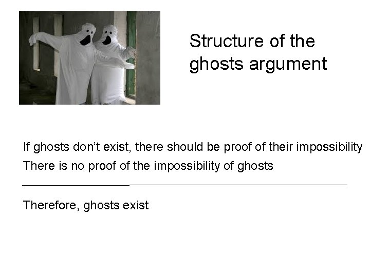 Structure of the ghosts argument If ghosts don’t exist, there should be proof of