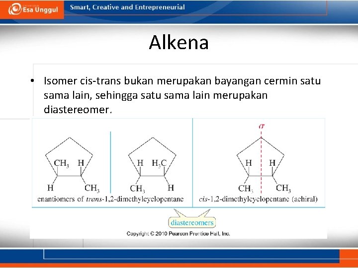 Alkena • Isomer cis-trans bukan merupakan bayangan cermin satu sama lain, sehingga satu sama