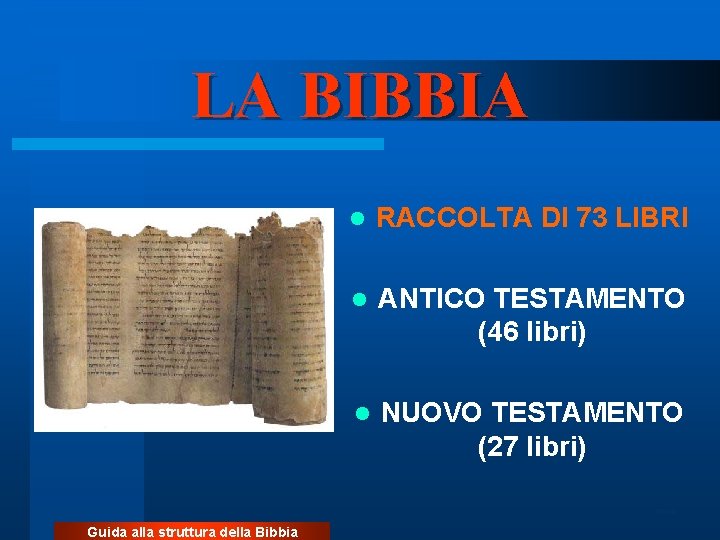 LA BIBBIA l RACCOLTA DI 73 LIBRI l ANTICO TESTAMENTO (46 libri) l NUOVO