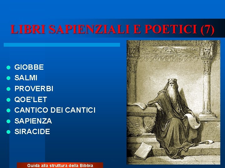 LIBRI SAPIENZIALI E POETICI (7) l l l l GIOBBE SALMI PROVERBI QOE’LET CANTICO