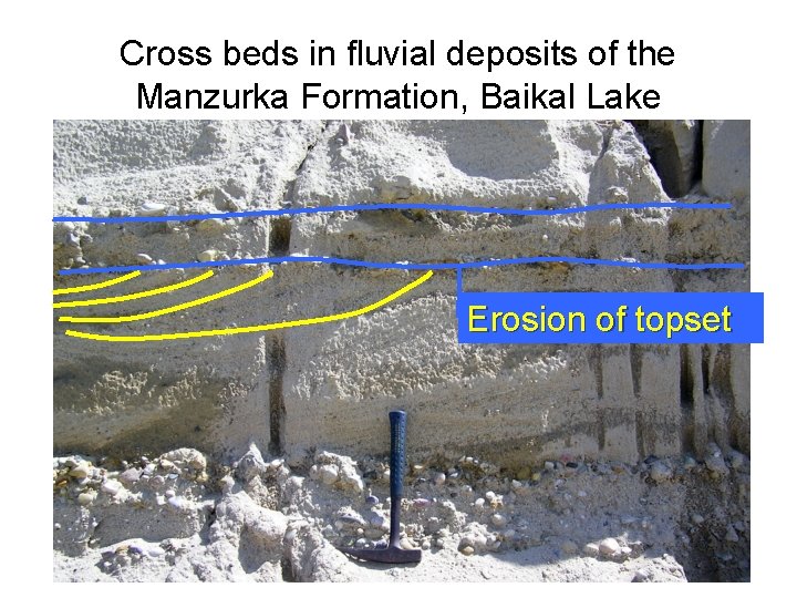 Cross beds in fluvial deposits of the Manzurka Formation, Baikal Lake Erosion of topset