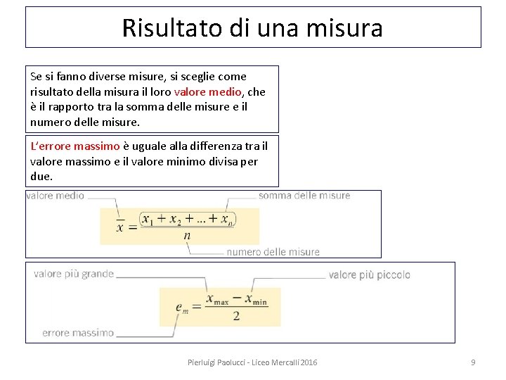 Risultato di una misura Se si fanno diverse misure, si sceglie come risultato della