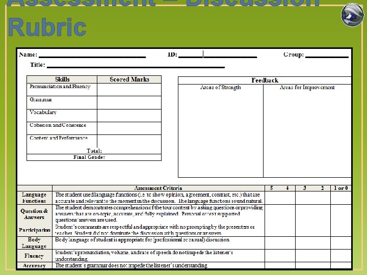 Assessment – Discussion Rubric 