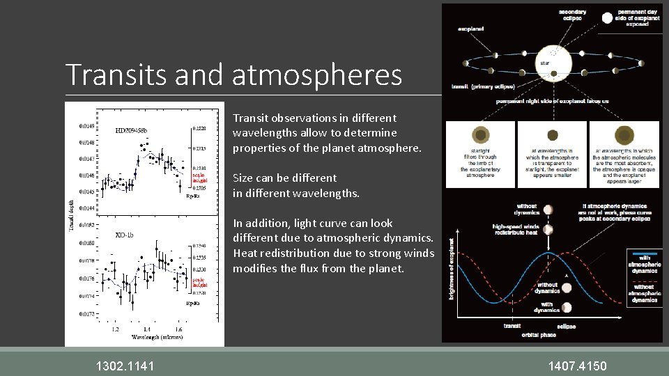 Transits and atmospheres Transit observations in different wavelengths allow to determine properties of the