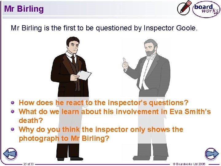 Mr Birling is the first to be questioned by Inspector Goole. How does he