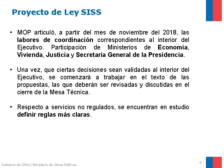 Proyecto de Ley SISS • MOP articuló, a partir del mes de noviembre del