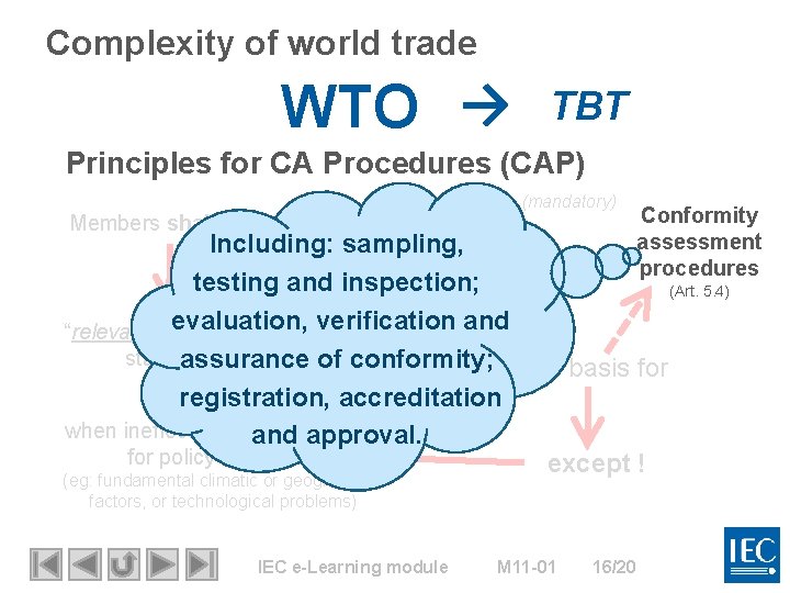 Complexity of world trade WTO → TBT Principles for CA Procedures (CAP) Members shall