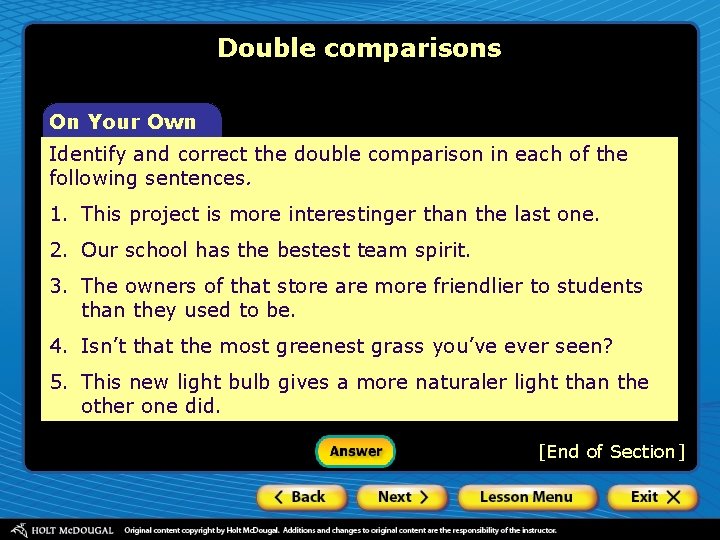 Double comparisons On Your Own Identify and correct the double comparison in each of