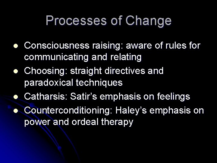 Processes of Change l l Consciousness raising: aware of rules for communicating and relating