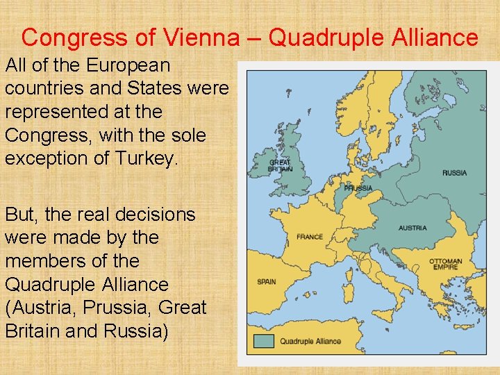 Congress of Vienna – Quadruple Alliance All of the European countries and States were