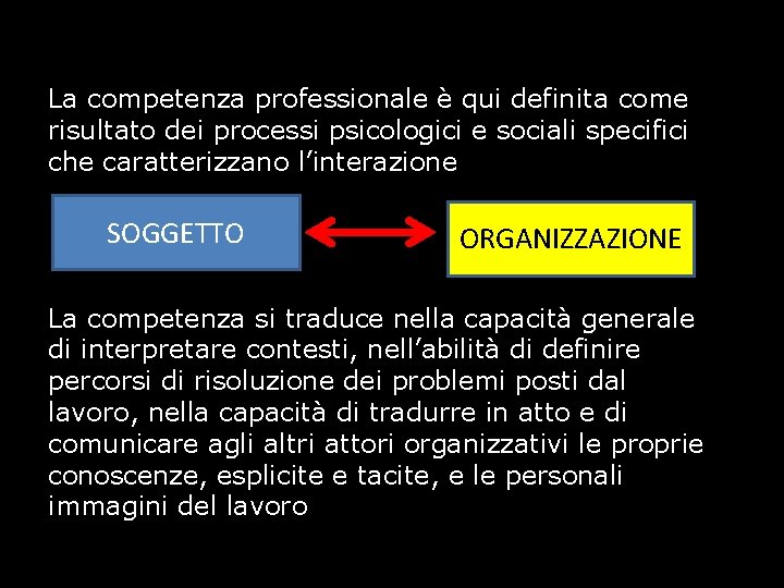 La competenza professionale è qui definita come risultato dei processi psicologici e sociali specifici La competenza professionale è qui definita come risultato dei processi psicologici e sociali specifici