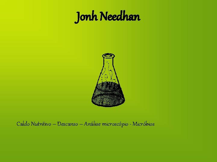 Jonh Needhan Caldo Nutritivo – Descanso – Análise microscópio - Micróbios 